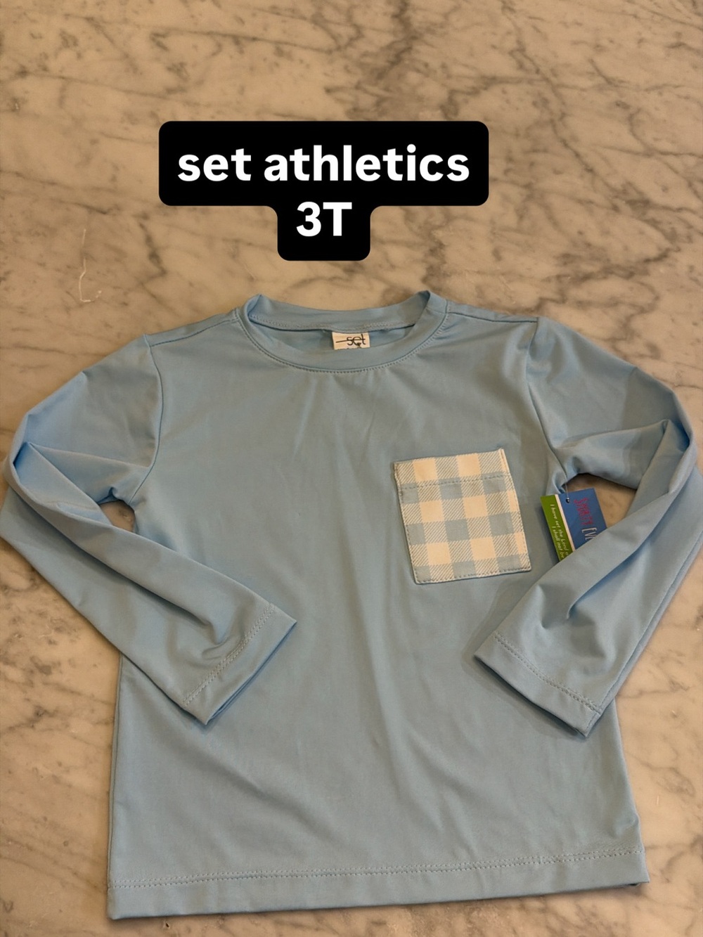 Set Athletics Boys' Light Blue Long-Sleeve Top with Plaid Pocket - 3T
